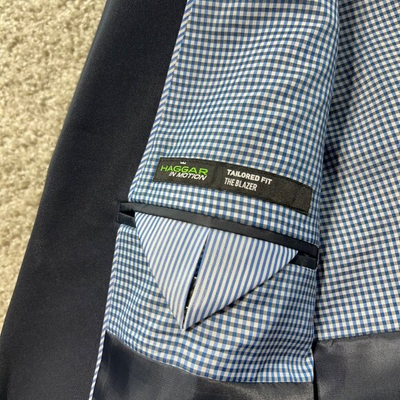 Haggar In Motion Tailored Fit Navy Blazer Mens Size 52L Polyester Blend - Picture 8 of 11